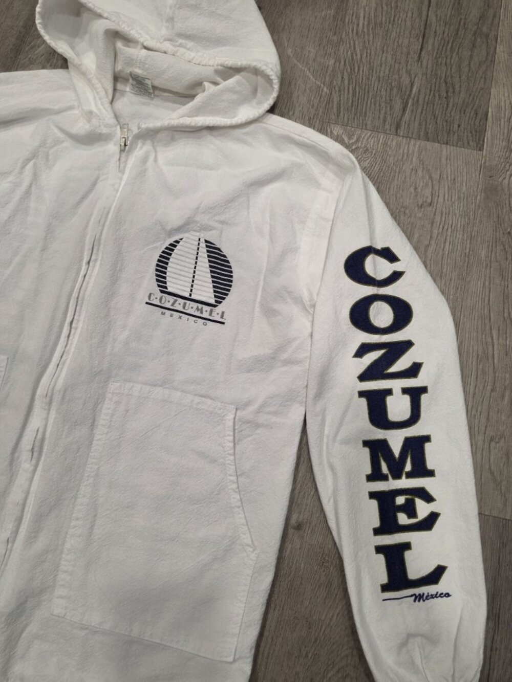 Vintage La Iguana Cozumel Mexico Hooded Zip-Up Jacket With Pockets & Sailboat - Picture 4 of 6